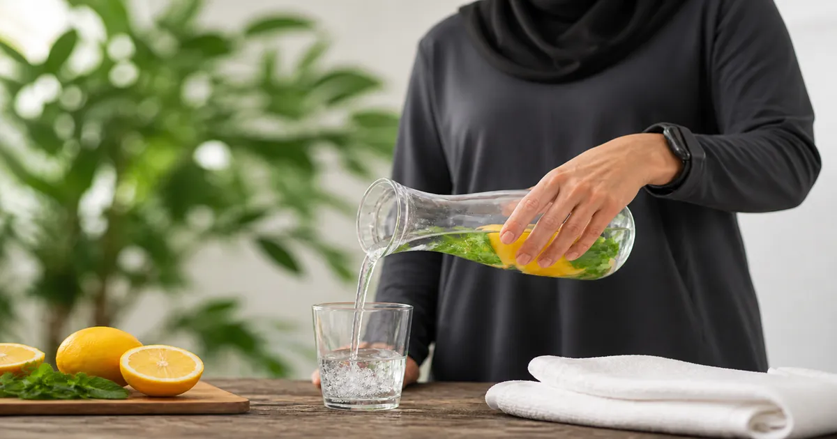 Ilustrasi Manfaat Infused Water Lemon yang Realistis